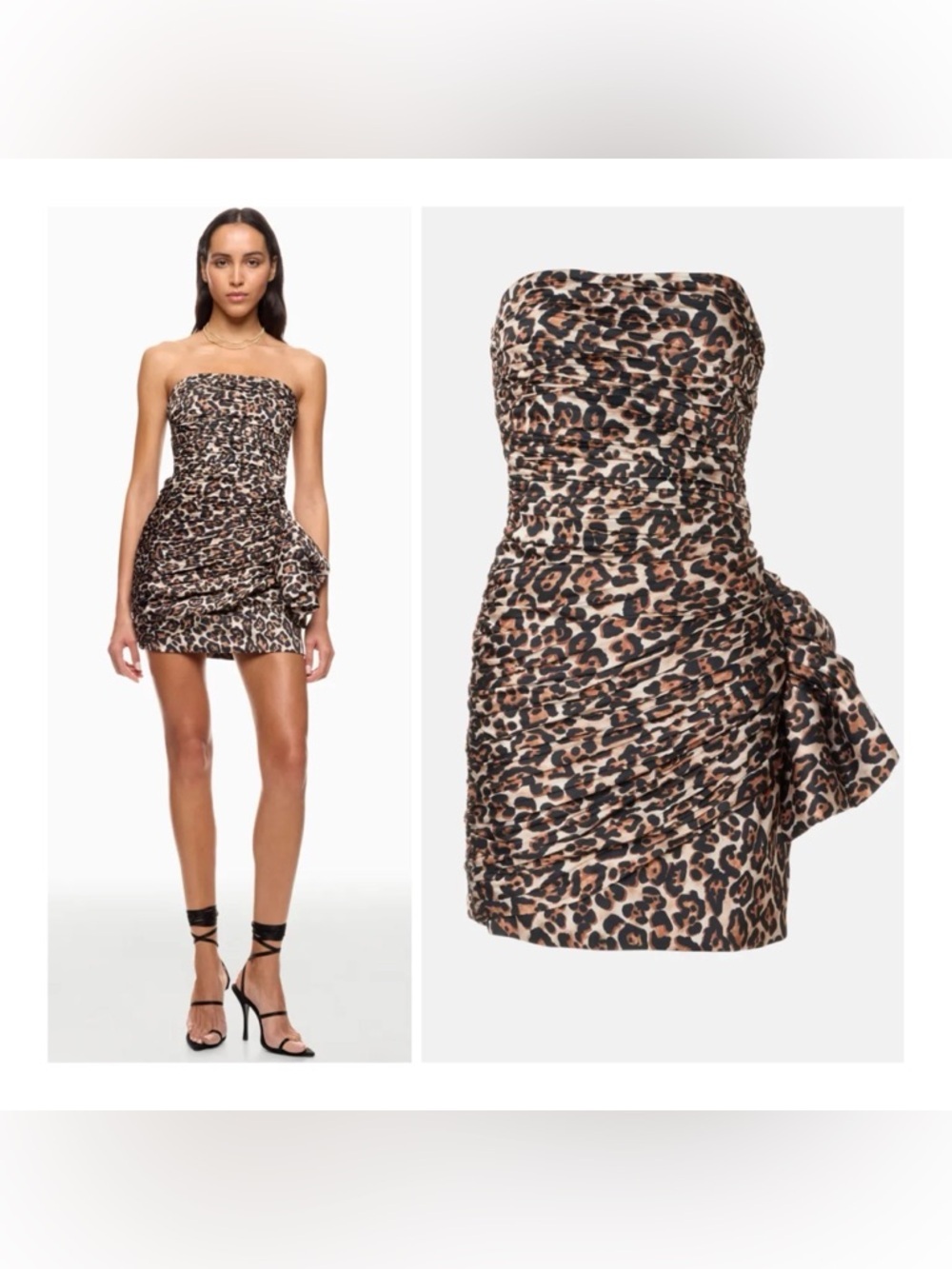 Ronny Kobo Collection Strapless Leopard Ruched Mini Dress - Brown/Black/CreamEUC